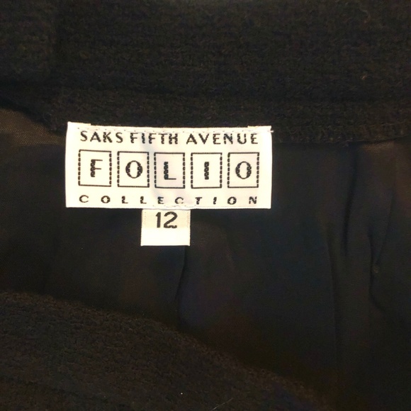 Vintage Saks Fifth Avenue Folio Black Wool Skirt, Size 12 - Picture 2 of 9